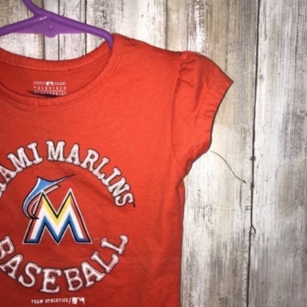 Miami Marlins Girls 2T Tee MLB Baseball Shirt Orange Toddler Top - Picture 4 of 5